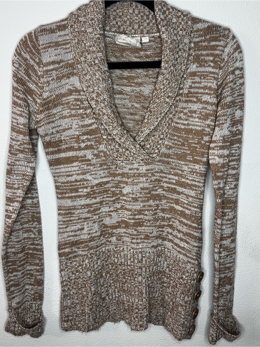 Derek Heart Beige & White Marled V-Neck Sweater-91